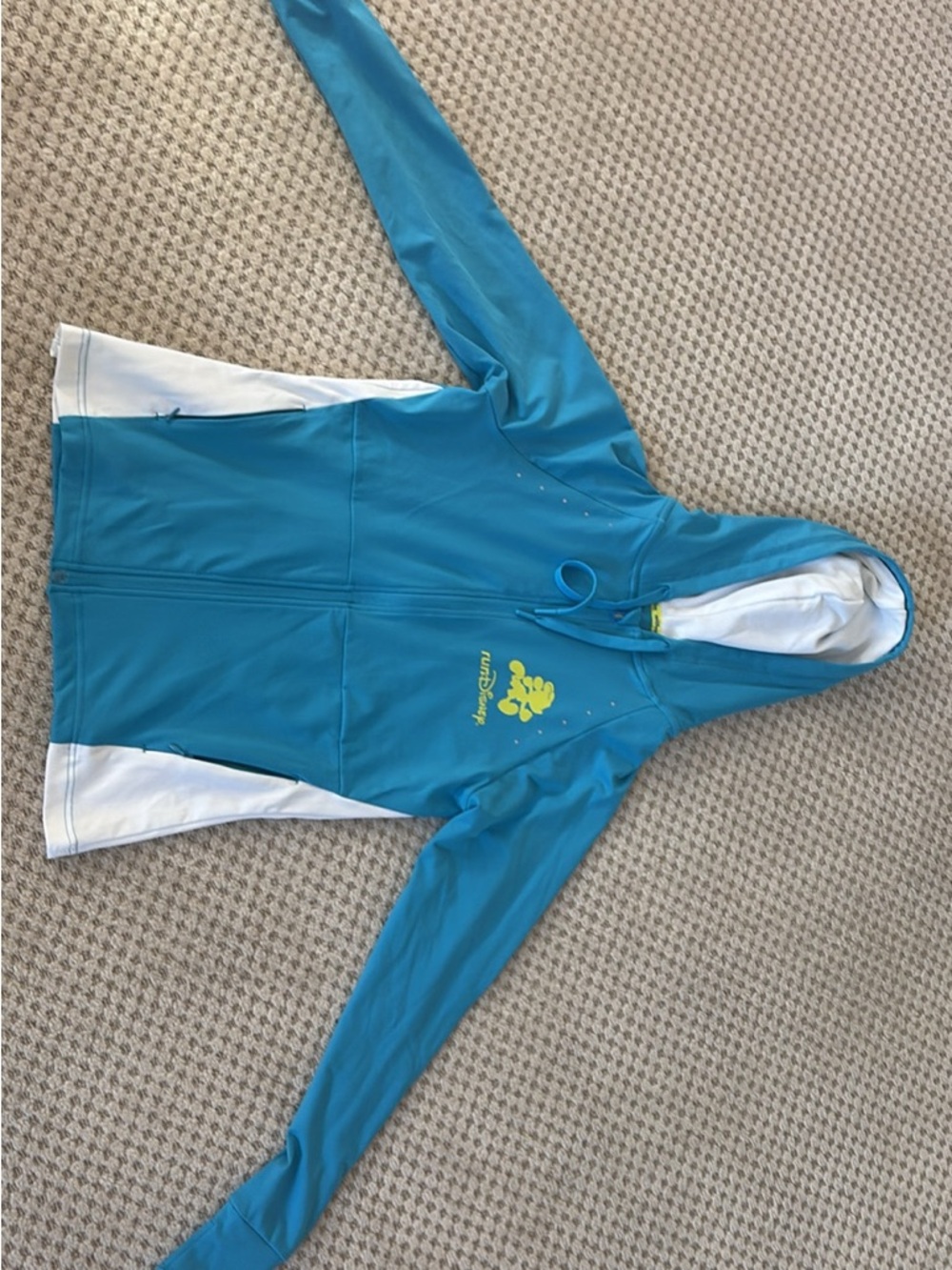 Disney Teal Blue and White Hooded Utility Jacket with Yellow Logo